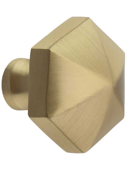 Solid Brass Hexagonal Knob - 1 1/4 inch Diameter in Satin Brass.